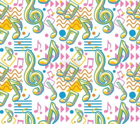 Photo for Musical notes and clef - colorful funky seamless decorative pattern - Royalty Free Image