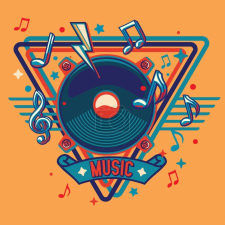 Illustration for Music emblem - colorful loudspeaker with clef and notes - Royalty Free Image