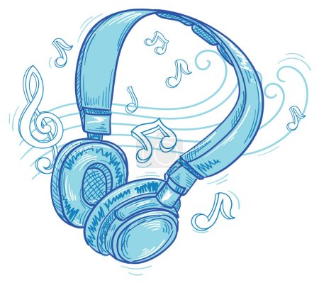 Photo for Music design - drawn musical headphones and notes - Royalty Free Image