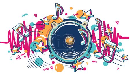 Photo for Colorful drawn loudspeaker with music notes - musical design - Royalty Free Image