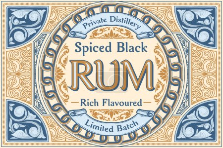 Téléchargez les illustrations : Rhum noir - étiquette décorative vintage ornée - en licence libre de droit