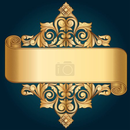 Ilustración de Elegante oro adornado vintage decorativo abstracto emblema en blanco scroll - Imagen libre de derechos