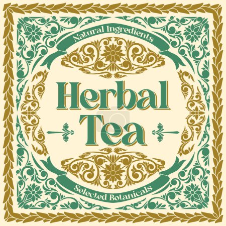Illustration for Herbal Tea - ornate vintage decorative label - Royalty Free Image