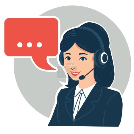 Ilustración de Atención al cliente - operador de centro de llamadas con auriculares icono de asistencia telefónica - Imagen libre de derechos