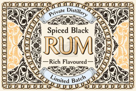 Illustration for Black Rum - ornate vintage decorative label - Royalty Free Image