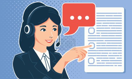 Illustration for Call center worker solve the question in dialogue with client, online support - Royalty Free Image