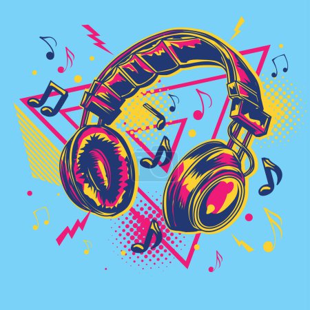 Illustration for Music design - colorful playing musical headphones and notes - Royalty Free Image