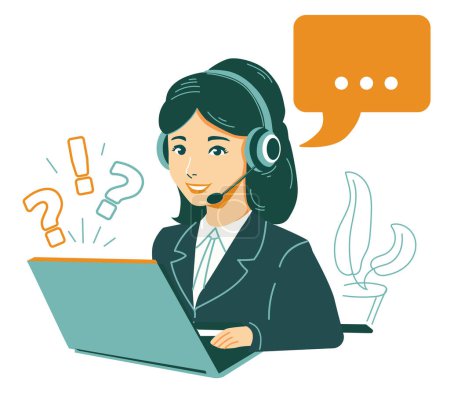 Ilustración de Trabajador del centro de llamadas resolver la pregunta en diálogo con el cliente, soporte en línea - Imagen libre de derechos