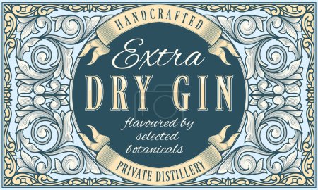 Illustration for Dry gin - ornate vintage decorative label - Royalty Free Image
