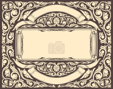 Ilustración de Plantilla de tarjeta en blanco de diseño retro monocromo ornamentado decorativo - Imagen libre de derechos