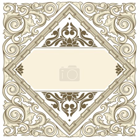 Illustration for Decorative ornate monochrome retro floral blank card template - Royalty Free Image