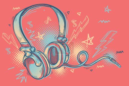 Photo for Music design - colorful drawn musical headphones - Royalty Free Image