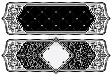 Téléchargez les illustrations : Décoratif décoré noir et blanc étiquettes vierges design rétro - en licence libre de droit