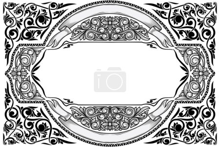 Photo for Decorative monochrome ornate retro floral blank card - Royalty Free Image