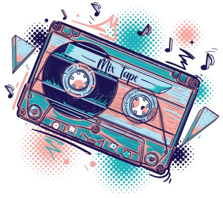 Photo for Mix tape - drawn musical audio cassette music design - Royalty Free Image