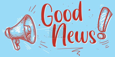 Illustration for Good news - hand drawn advertising sign with megaphone - Royalty Free Image