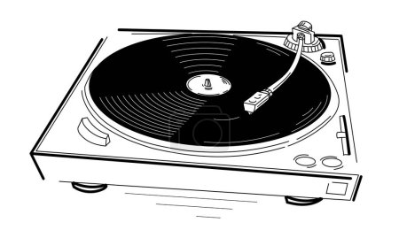 Illustration for Black and white drawn vinyl turntable record player - Royalty Free Image
