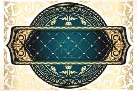 Ilustración de Tarjeta decorativa floral adornada de oro emblema - Imagen libre de derechos