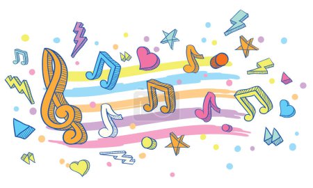 Photo for Musical melody - funky colorful clef and notes decorative design - Royalty Free Image