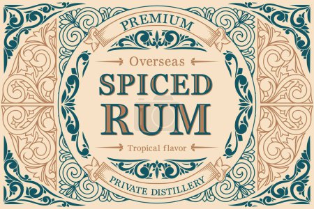 Illustration for Spiced Rum - ornate vintage decorative label - Royalty Free Image