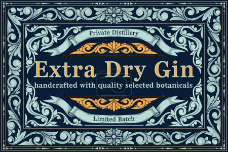 Illustration for Dry gin - ornate vintage decorative label - Royalty Free Image