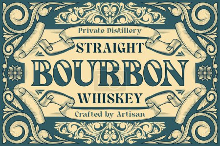 Téléchargez les illustrations : Whisky Bourbon - étiquette décorative vintage ornée - en licence libre de droit