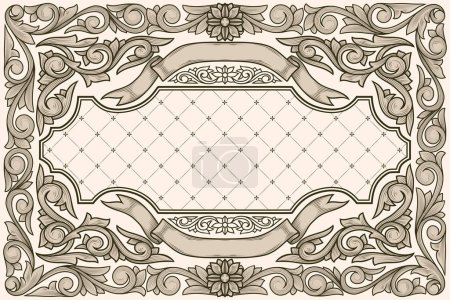 Ilustración de Plantilla de tarjeta en blanco floral retro ornamentada decorativa - Imagen libre de derechos