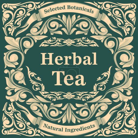 Illustration for Herbal Tea - ornate vintage decorative label - Royalty Free Image