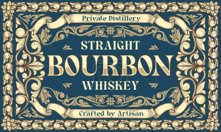 Téléchargez les illustrations : Whisky Bourbon - étiquette décorative vintage ornée - en licence libre de droit