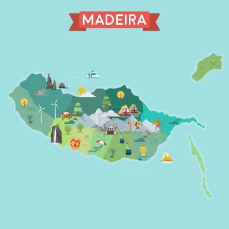 Ilustración de Mapa de Madeira estilizado. Mapa turístico y de viajes. - Imagen libre de derechos