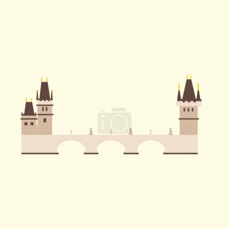 Téléchargez les illustrations : Pont Charles à Prague. Illustration style plat. - en licence libre de droit
