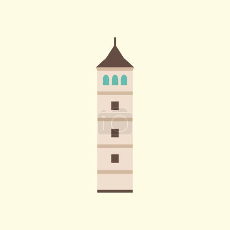 New Mill Water Tower in Prague. Flat style illustration.
