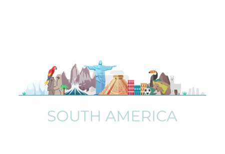 Illustration for Latin America Skyline Landmarks. South America. Travel and Tourist Attraction - Royalty Free Image