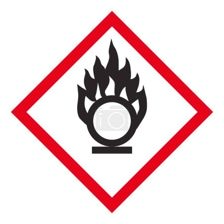 Ilustración de Símbolo de advertencia de oxidación. Etiqueta GHS. Señal de advertencia de peligro. - Imagen libre de derechos
