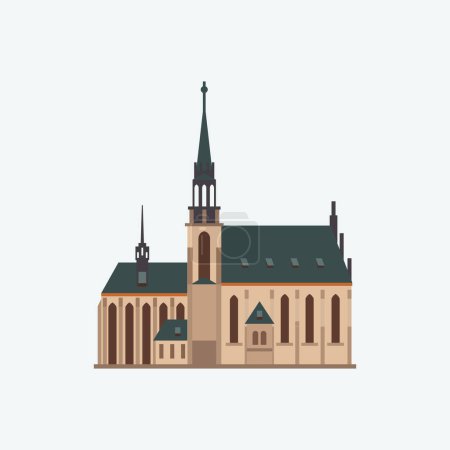 Illustration for Cathedral of St. Peter and Paul, Brno. Flat style illustration. - Royalty Free Image