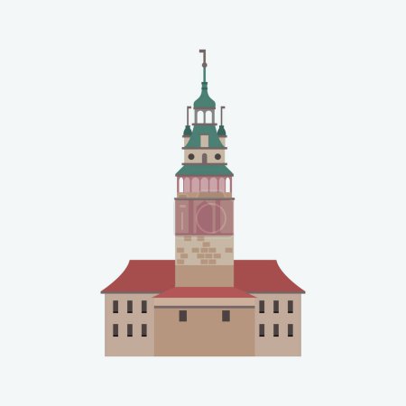 Cesky Krumlov Castle, Tower. Flat style illustration.