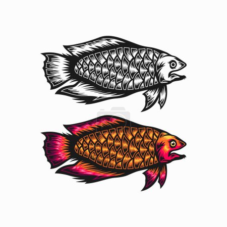 Téléchargez les illustrations : Arowana poisson animal design vecteur - en licence libre de droit
