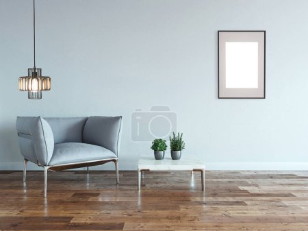 Foto de Habitación vacía y diseño interior sillón gris. Ilustración 3D - Imagen libre de derechos