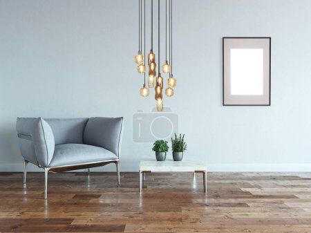 Foto de Habitación vacía y diseño interior sillón gris. Ilustración 3D - Imagen libre de derechos