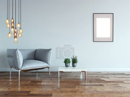 Photo for Empty room and gray armchair interior design. 3D illustration - Royalty Free Image