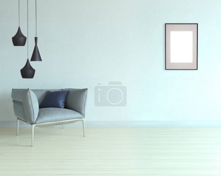 Foto de Diseño interior vacío con suelo de madera y pared de piedra decorativa. Ilustración 3D - Imagen libre de derechos