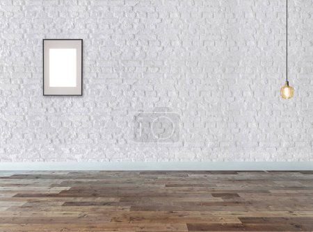 Foto de Casa de diseño interior vacía para hotel y lugar de trabajo con diseño personalizado piso de madera y piedra wall.3D ilustración - Imagen libre de derechos