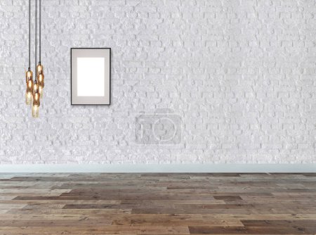 Foto de Casa de diseño interior vacía para hotel y lugar de trabajo con diseño personalizado piso de madera y piedra wall.3D ilustración - Imagen libre de derechos