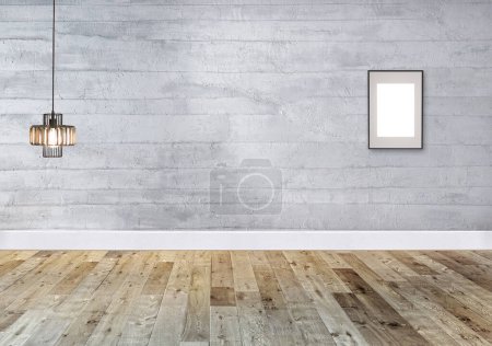 Téléchargez les photos : Design intérieur vide avec un design personnalisé plancher en bois et mur en pierre. Illustration 3D - en image libre de droit