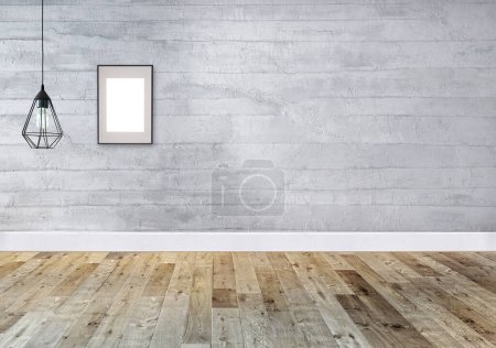 Photo for Empty interior design with custom design wooden floor and stone wall. 3D illustration - Royalty Free Image