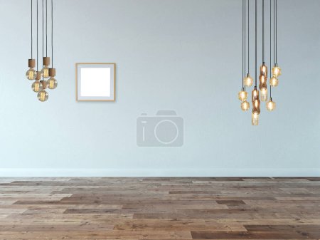 Photo for Empty interior design house for hotel and workplace with custom design wooden floor and stone wall.3D illustration - Royalty Free Image