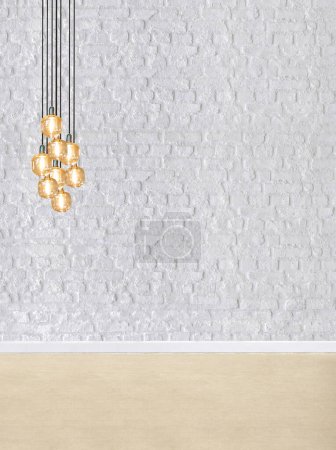 Téléchargez les photos : Mur de pierre décoration intérieure vide moderne lampe et plancher en bois concept, décoratif et fond pour la maison, bureau, hôtel - en image libre de droit