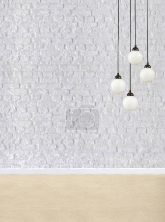Photo for Stone wall empty interior decoration modern lamp and wooden floor concept, decorative and background for home, office, hotel - Royalty Free Image