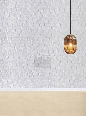 Photo for Stone wall empty interior decoration modern lamp and wooden floor concept, decorative and background for home, office, hotel - Royalty Free Image