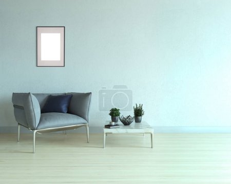 Photo for Bright empty interior design, decorative stone wall. 3D illustration - Royalty Free Image